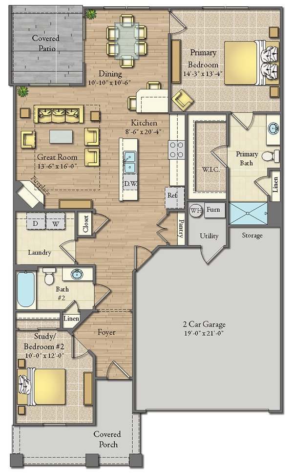 Townhome 2 Bedroom Middle 1328 sq ft